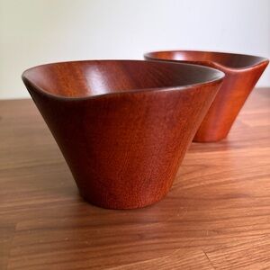 Japanese Wooden Teak Bowls Set of 2 Midcentury Modern Japandi